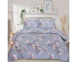 Home Impressions® Mystery Flower voor beste Sleeptime - Grijs - Fris - lits-jumeaux Dekbedovertrek - Katoen-Satijn - Premium kwaliteit - 240x200/220 - incl. kussensloopset 60x70 cm -