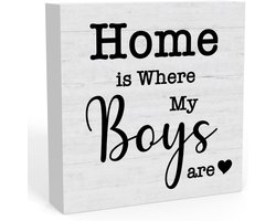 Home is Where My Boys are houten kist bord bureau decor, familie liefde teken voor huisdecoratie, rustieke houten kist teken voor boerderij thuis plank tafel decoratie 15 x 5 inch