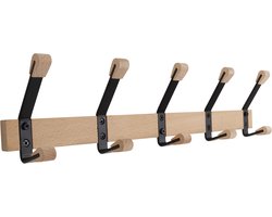 HOME It® kapstok met 5 haken 50 × 7 x 12 cm zwart beukenhout