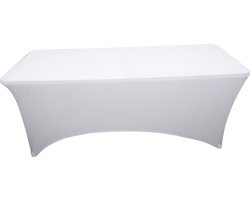 HOME It® stretch tafelkleed voor lange vouwtafels, wit, past over tafelpoten, duurzaam, gladde pasvorm, elegant voor buffet of display