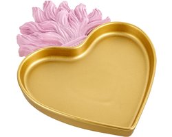 Home Leeg hart met vlam, sieradendienblad van hars, gouden dienblad, decoratief dienblad, cadeau-idee, 17 x 22 x 2 cm (gouden vlam roze)