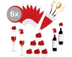 Home & Marker Bestekhouder - Set van 6 Kerstmuts Keukengerei Houder - Kerst Decoratie voor Eettafel en Flessen - FORKMAS