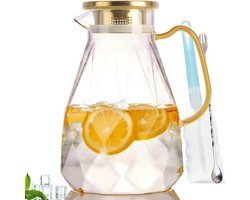 Home & Marker – Glazen Waterkaraf met Diamantpatroon – 2,2L – Hittebestendige Glazen Kan van Borosilicaatglas – Deksel met Filter – Voor Water, Thee, Sap & Limonade – DIAPOUR