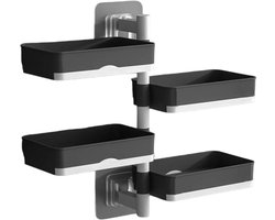 Home & Marker - Wandrek Badkamer 4 Niveaus - Draaibaar Badkamer Organizer - Zeephouder Wandmontage - Zwart - TRIORACK