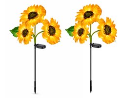 Home & Marker - Zonnebloem Solar Tuinverlichting - Set van 2 - Buitenverlichting op Zonne-energie - Waterdichte Sfeerverlichting & Tuinprikkers - SOLAFLORA