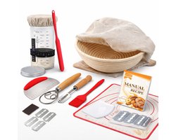 Home & Marker - Zuurdesem Starter Set - Complete Broodbakset met Rijsmandje Rond Ø 23 cm - Fermentatiepot 650ml - Inclusief Deegmesje, Bakmat & Recepten - Sourdough Starter Kit - DOUGHMASTER