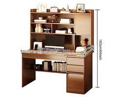 Home Office Bureau met Opzetstuk en Boekenkast – Ruim Computertafel / Schrijftafel met Opbergvakken, Modern Werkstation van Duurzaam MDF, Computer Bureau voor Thuis & Kantoor