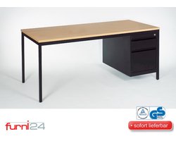 Home Office Schreibtisch Set, 140 cm breit, inkl. Unterbaucontainer, rechts oder links montierbar, 2 Schübe, Buche/9005