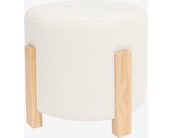 Home poef met bamboe poten, Creme poef met beige poten