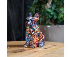 Home - Polystone beeld - Kleurrijke - Franse Bulldog - Harsbeeldje - Huisdier - Hond - Graffiti- Multi Colour - Groot 16 x 12 x 22 cm