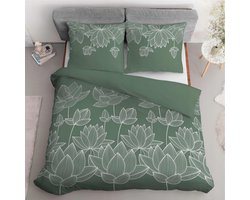 Home Satin Katoenen Dekbedovertrek Set 160x200cm Groen Bloemmotief