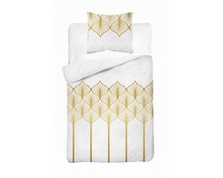 Home Satin Katoenen Satijnen Dekbedovertrek 140x200cm Gouden Geometrie