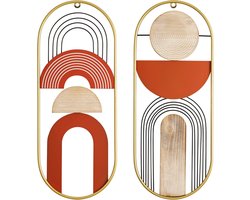 Home Set van 2 wanddecoraties van staal en hout, hoge kwaliteit, kleurrijke en moderne wanddecoratie, voor slaapkamer, woonkamer, keuken, geometrie, 24 x 3 x 60 cm
