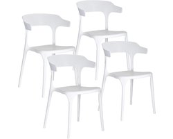 Home Set van 4 stoelen van wit kunststof, stapelbaar, zonder montage, gemakkelijk te reinigen, met antislip rubberen voetjes, voor keuken, woonkamer, eetkamer, 46 x 50 x 80 cm (fijne ronde
