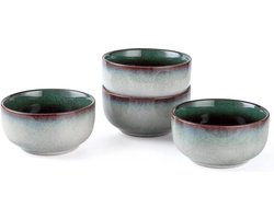 Home Snack Bowls Set of 4 - Corn Flakes Dessert Bowls - Ceramic Dinner Service for 4 People - 300 ml - Dishwasher Safe - Dinnerware Sets - Vintage Green