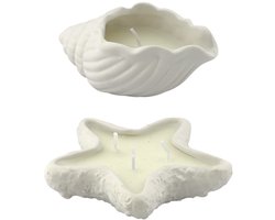 Home Society - Kaars - Schelpen - Set van 2 - Keramiek - Strand & Coastal Decoratie - Woondecoratie