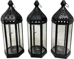 Home Society - Set/3 - Hang/Kandelaren - Oosters - Shaszi - Zwart - Metaal/Glas
