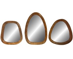 Home Society - Spiegel - Set van 3 - Organische vormen - Hout & Glas - ca. 30 x 21 cm