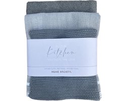 Home Society Theedoek en Keukendoek en Handdoek Set van 3 Grijs -