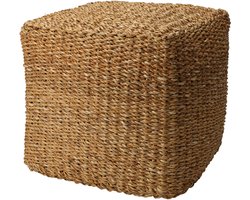 Home & Styiling Poef Nature - vierkant - gevlochten zeegras - D40 x H40 cm - bijzet stoeltjes