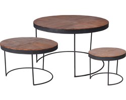 Home & Styling 3-delige Bijzettafelset - teak hout tablel - mozaik design