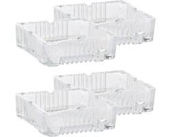 Home & Styling Asbak - Set van 4x stuks - vierkant - gedecoreerd glas - transparant - 10 x 10 x 4 cm