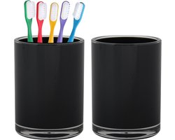 Home & Styling badkamer bekers - 2x - tandenborstelhouder - Troyes - kunststof - zwart - 7 x 9 cm