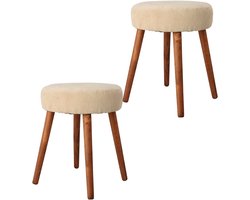 Home & Styling Bijzet krukje Furni - 2x - creme wit - hout/stof - D35 x H45 cm - Meubels - Zitten