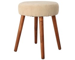 Home & Styling Bijzet krukje Furni - creme wit - hout/stof - D35 x H45 cm - Meubels - Zitten