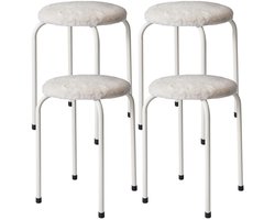 Home & Styling Bijzet krukje Furry white - 4x - metaal/stof - D40 x H48 cm - Meubels - Zitten