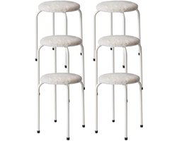 Home & Styling Bijzet krukje Furry white - 6x - metaal/stof - D40 x H48 cm - Meubels - Zitten