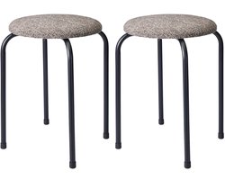 Home & Styling Bijzet krukje Tweed melange - 2x - metaal/stof - D40 x H48 cm - Meubels - Zitten