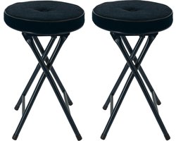 Home & Styling Bijzet krukje/stoel - 2x - Opvouwbaar - Blauw - Ribcord - D33 x H49 cm