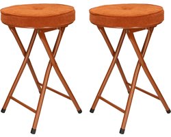 Home & Styling Bijzet krukje/stoel - 2x - Opvouwbaar - Bruin - Ribcord - D33 x H49 cm