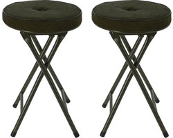 Home & Styling Bijzet krukje/stoel - 2x - Opvouwbaar - Donkergroen - Ribcord - D33 x H49 cm