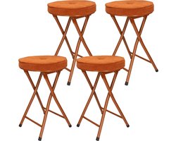 Home & Styling Bijzet krukje/stoel - 4x - Opvouwbaar - Bruin - Ribcord - D33 x H49 cm