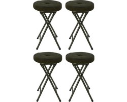 Home & Styling Bijzet krukje/stoel - 4x - Opvouwbaar - Donkergroen - Ribcord - D33 x H49 cm