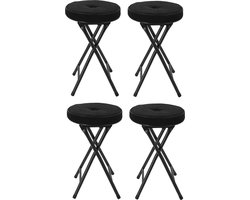 Home & Styling Bijzet krukje/stoel - 4x - Opvouwbaar - Zwart - Ribcord - D33 x H49 cm