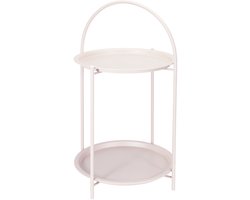 Home & Styling Bijzettafel 2 laags - beige - metaal - 40 x 66 cm - plantenpot verhoger - binnen/buiten