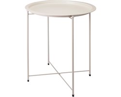 Home & Styling Bijzettafel 2 laags - beige - metaal - 40 x 66 cm - plantenpot verhoger - binnen/buiten