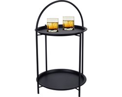 Home & Styling Bijzettafel 2 laags - zwart - metaal - 40 x 66 cm - plantenpot verhoger - binnen/buiten