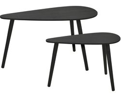 Home & Styling Bijzettafel/plantenstandaard set - 2-delig - zwart - MDF hout - 60 x 30 x 35 cm en 80 x 40 x 40 cm