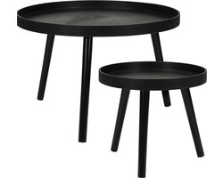 Home & Styling Bijzettafel/plantenstandaard set - 2-delig - zwart - MDF hout - D38 x H34 cm en D60 x H40 cm