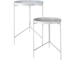 Home & Styling Bijzettafels/plantenstandaards - 2-delig - wit - metaal - D31 x H38 cm/D36 x H45 cm
