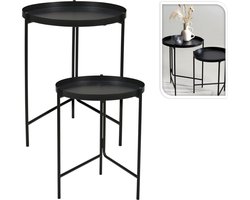 Home & Styling Bijzettafels/plantenstandaards - 2-delig - zwart - metaal - D31 x H38 cm/D36 x H45 cm