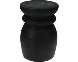 Home & Styling Bijzettafeltje Paulowniawood - zwart - D27x H42 cm - hout - plantenpot verhoger/koffie tafel/zit krukje