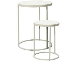 Home & Styling Bijzettafeltjes set 2x stuks Verona - wit - D40 x H50 cm/D30 x H40 cm - metaal/hout - plantenpot verhoger - koffie tafels