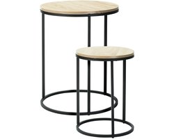 Home & Styling Bijzettafeltjes set 2x stuks Verona - zwart/naturel - D40 x H50 cm/D30 x H40 cm - metaal/hout - plantenpot verhoger - koffie tafels