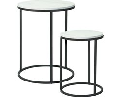 Home & Styling Bijzettafeltjes set 2x stuks Verona - zwart/wit - D40 x H50 cm/D30 x H40 cm - metaal/hout - plantenpot verhoger - koffie tafels