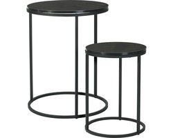 Home & Styling Bijzettafeltjes set 2x stuks Verona - zwart/zwart - D40 x H50 cm/D30 x H40 cm - metaal/hout - plantenpot verhoger - koffie tafels